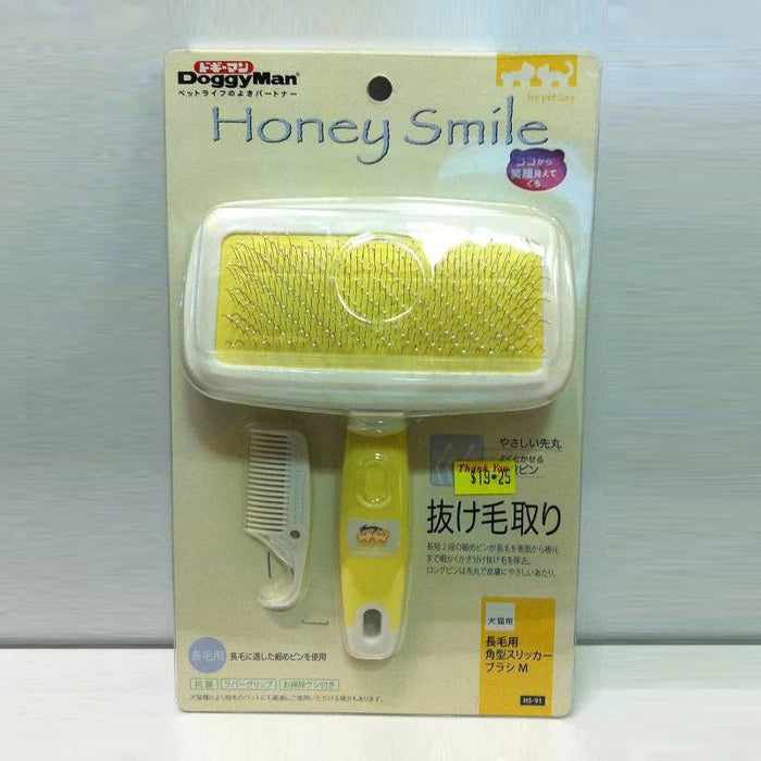 DoggyMan Honey Smile Slicker Brush for Long-Haired Pets - Medium