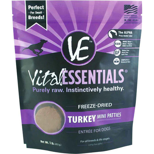 Vital Essentials Dog Freeze Dried Mini Patties Turkey 16oz