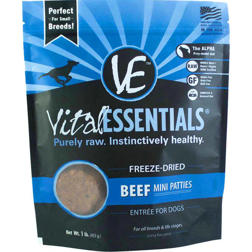 Vital Essentials Dog Freeze Dried Mini Patties Beef 16oz