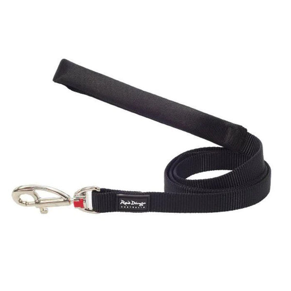 Red Dingo Dog Fixed Lead Plain - Classic Black 20mm (1.2m)