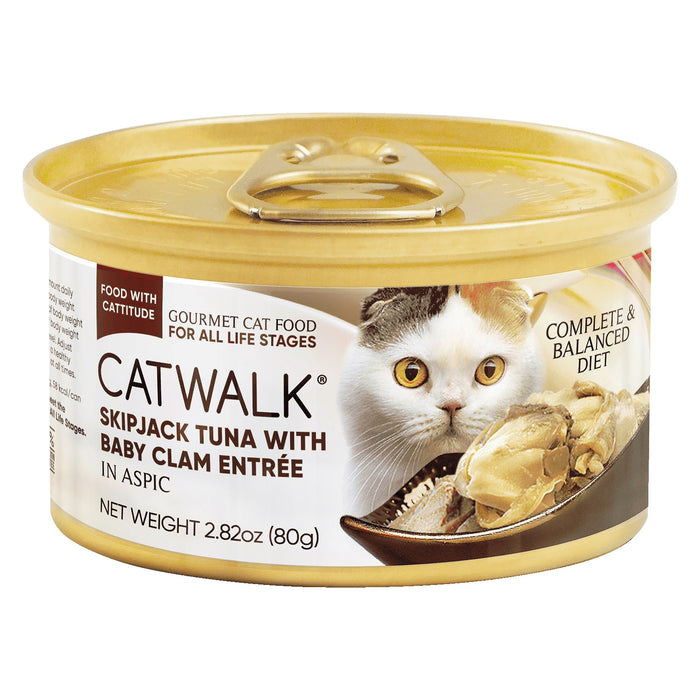 Catwalk Skipjack Tuna With Baby Clam Entrée Wet Cat Food COMPLETE MEAL in aspic 80g X24