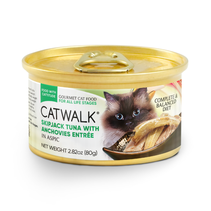 Catwalk Skipjack Tuna with Anchovies Entrée Wet Cat Food COMPLETE MEAL in aspic 80g X24