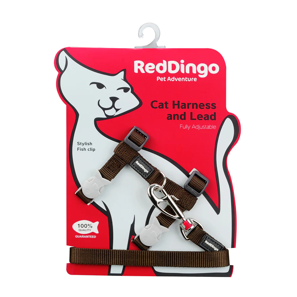 Red Dingo Cat Harness And Lead Combo - Classic Brown