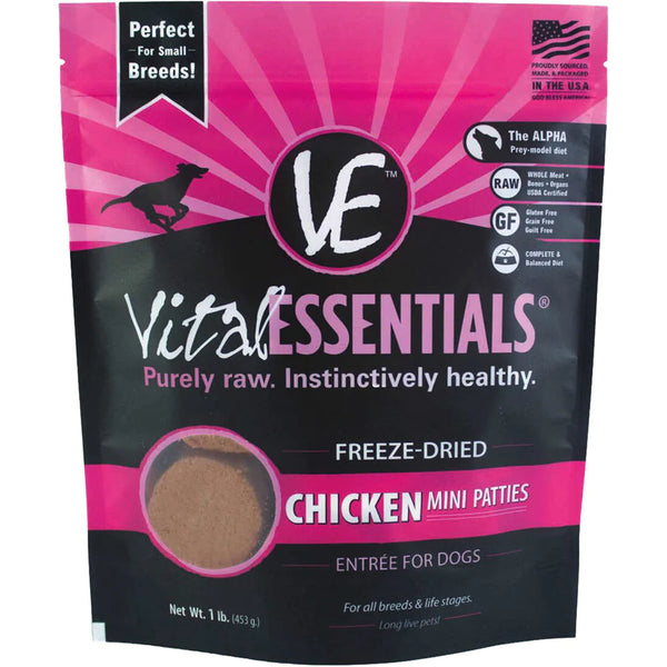 Vital Essentials Dog Freeze Dried Mini Patties Chicken 16oz