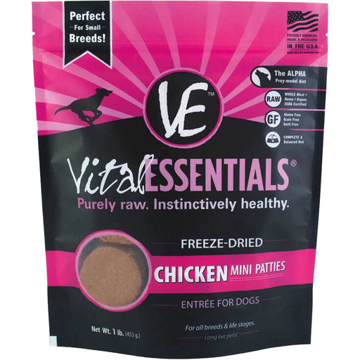 Vital Essentials Dog Freeze Dried Mini Patties Chicken 16oz