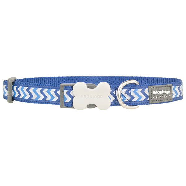 Red Dingo Dog Collar - Reflective Ziggy Blue 15mm