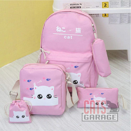 5Pcs Cartoon Cat Backpack/Sling/Handbag/Purse&Wallet Bag - PINK