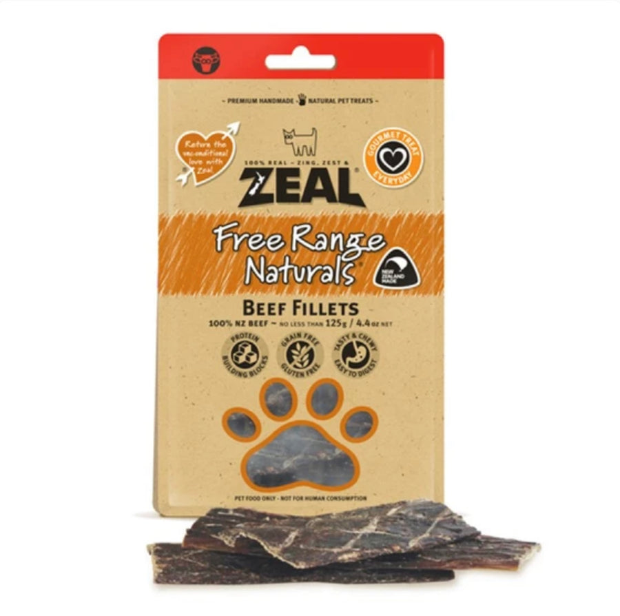 Zeal Free Range Naturals Beef Fillets Jerky Dog Treats 125g