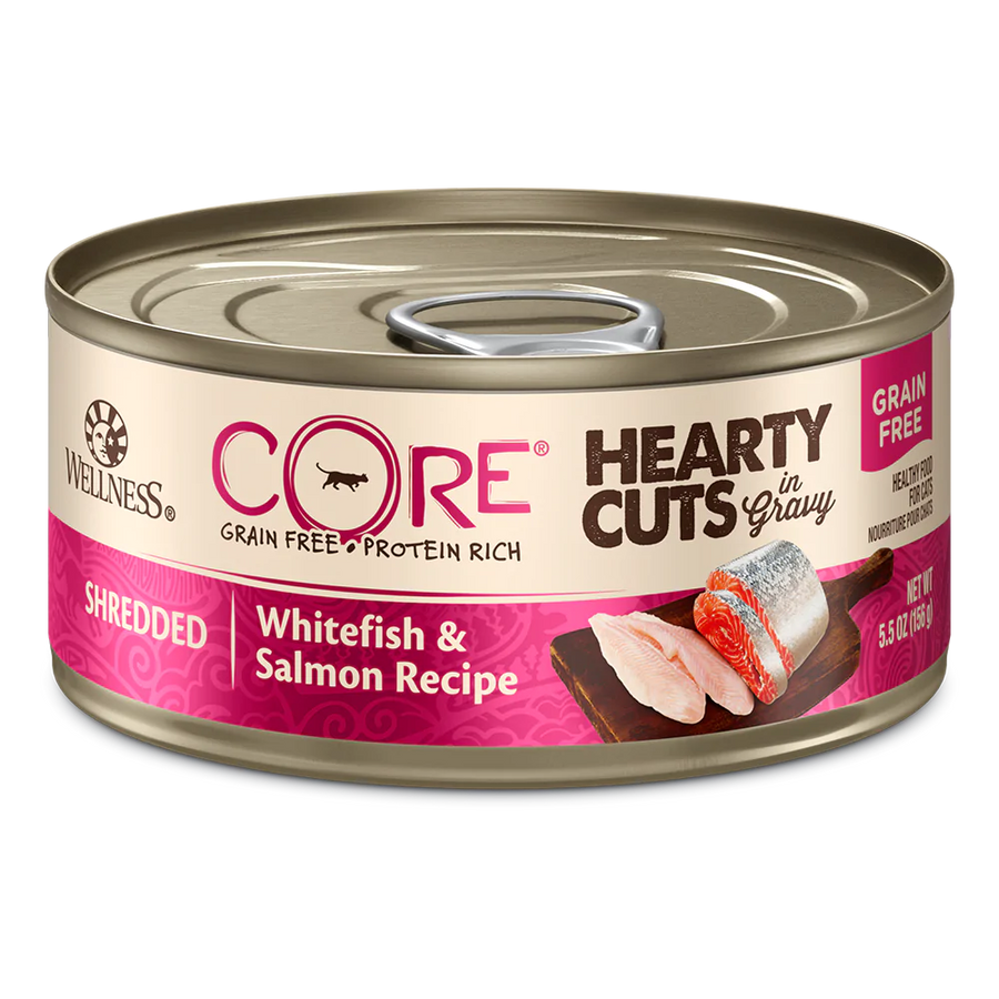 Wellness CORE Hearty Cuts Shredded Whitefish & Salmon Canned Cat Food 5.5oz X12