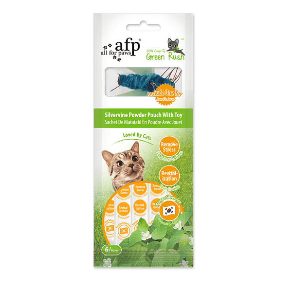 All For Paws Green Rush Silvervine Powder Pouch with Toy (6 Sachets)
