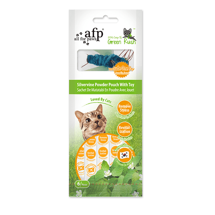 All For Paws Green Rush Silvervine Powder Pouch with Toy (6 Sachets)