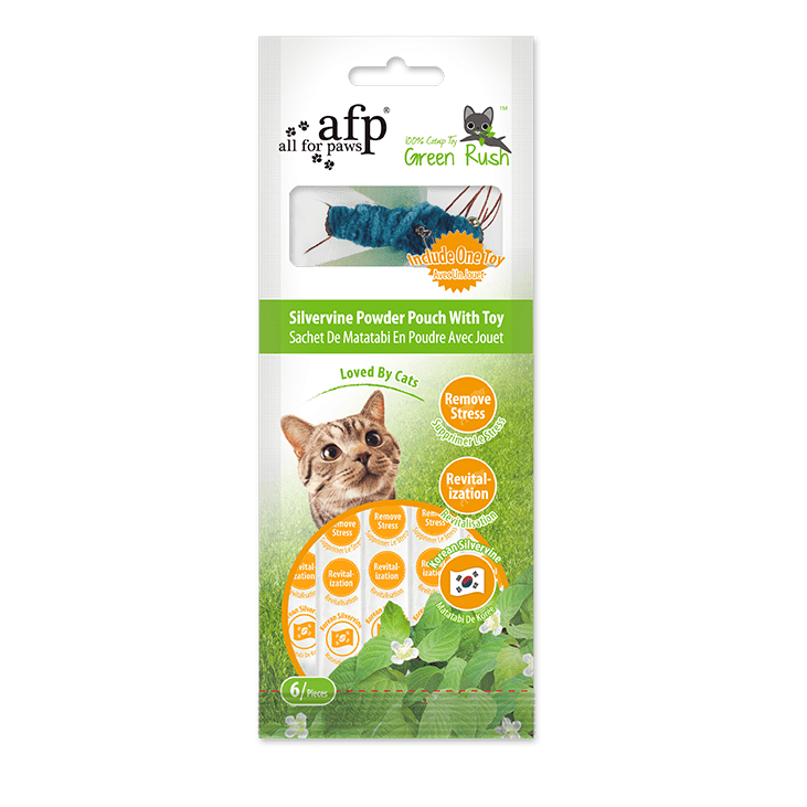 All For Paws Green Rush Silvervine Powder Pouch with Toy (6 Sachets)