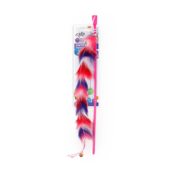 All For Paws Furry Ball Long Fluff Wand Red