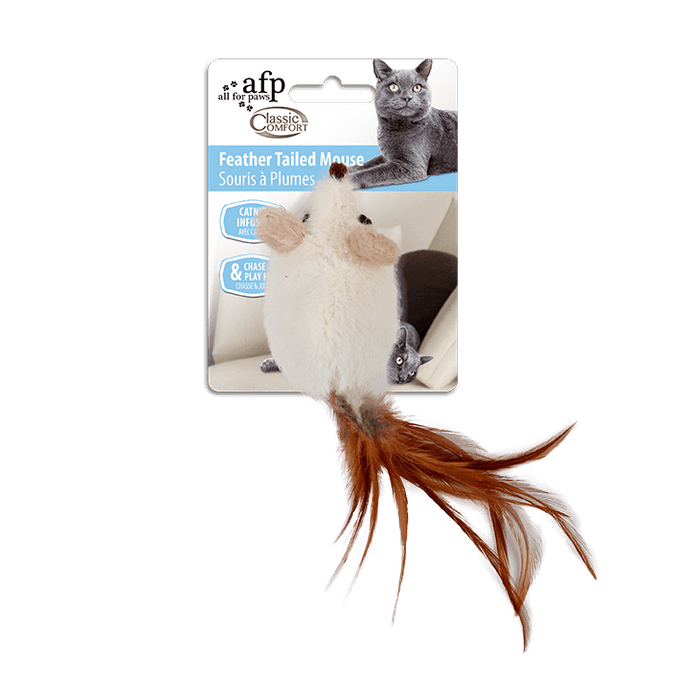 All For Paws Classic Comfort Feather Tailed Mouse White