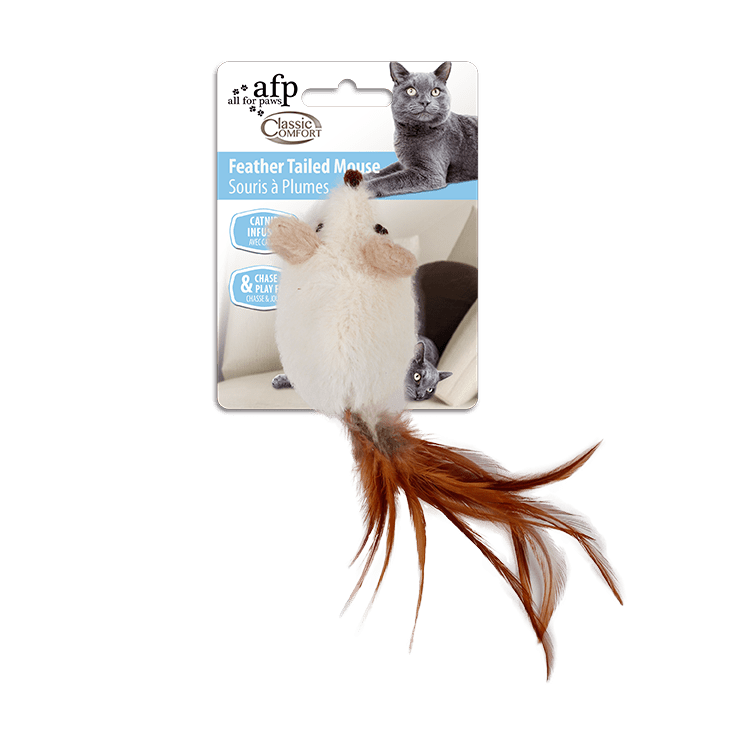 All For Paws Classic Comfort Feather Tailed Mouse White