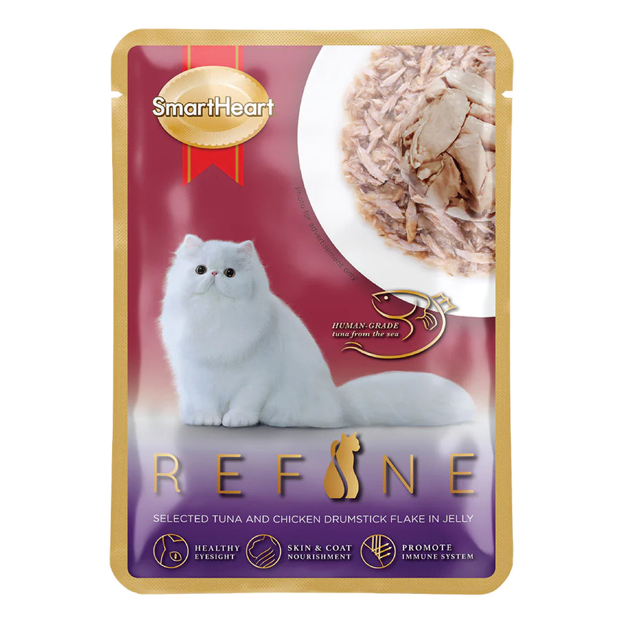 SmartHeart Cat Pouch Refine Selected Tuna with Chicken Drumstick Flake in Jelly 70g X24