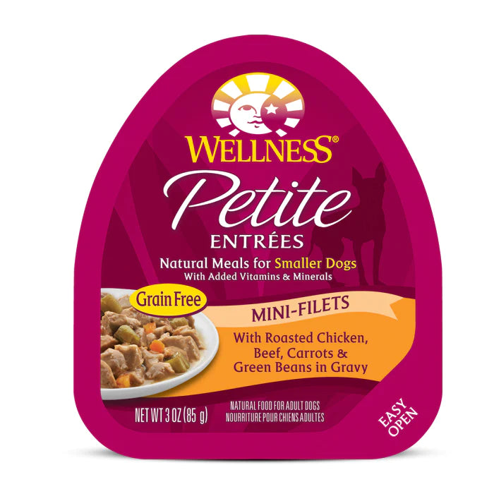 Wellness Dog Small Breed Petite Entrees Mini-Filets - Roasted Chicken, Beef, Carrots & Green Beans in Gravy 3oz