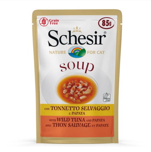 Schesir Soup With Wild Tuna & Papaya Grain-Free Pouch Cat Food 85g X10
