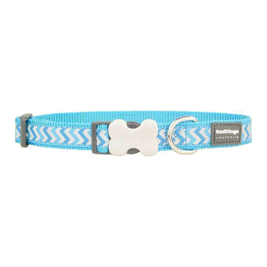 Red Dingo Dog Collar - Reflective Ziggy Turquoise 15mm