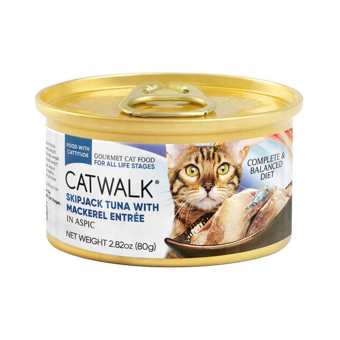 Catwalk Skipjack Tuna with Mackerel Entrée Wet Cat Food COMPLETE MEAL in aspic 80g X24