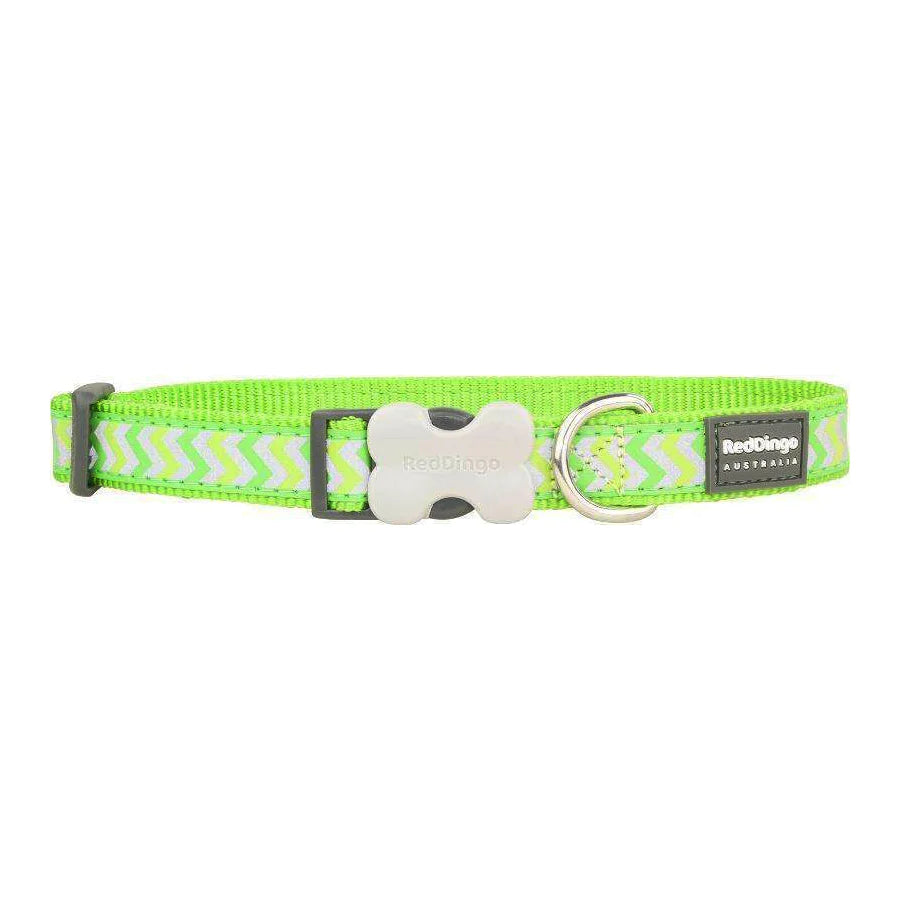 Red Dingo Dog Collar - Reflective Ziggy Lime 20mm