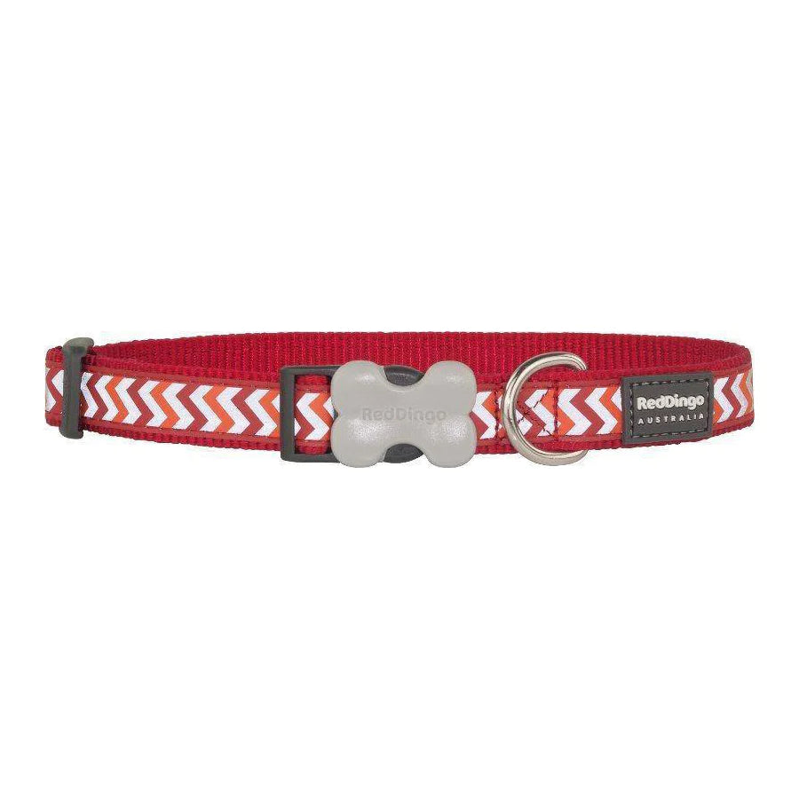 Red Dingo Dog Collar - Reflective Ziggy Red Large