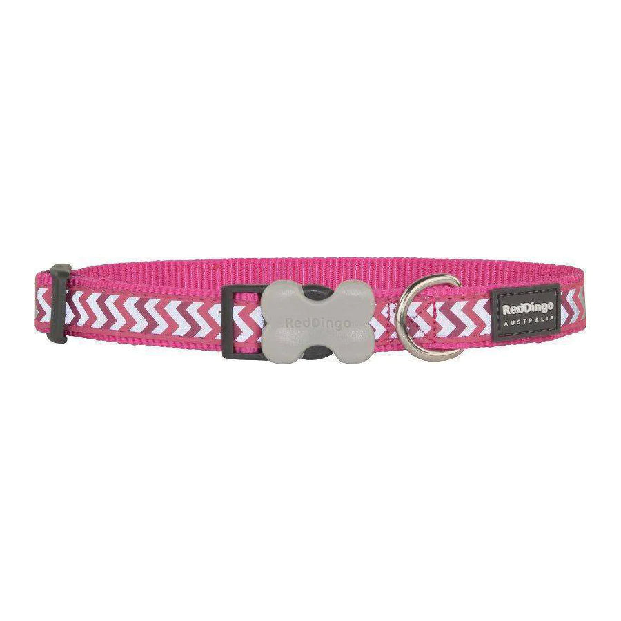 Red Dingo Dog Collar - Reflective Ziggy Hot Pink 15mm