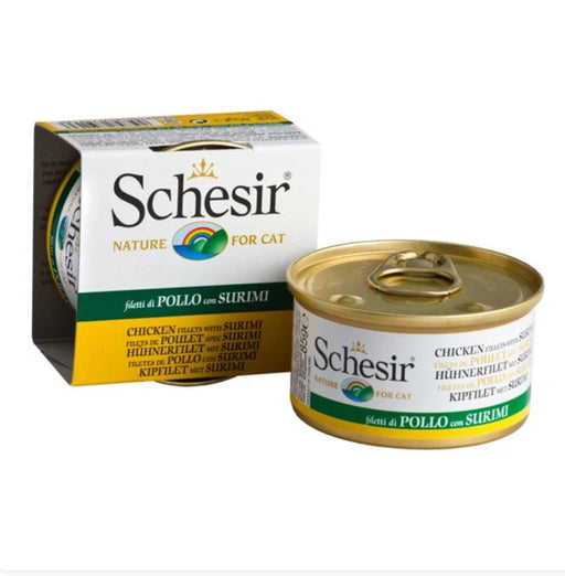 Schesir Chicken Fillet with Surimi in Jelly Canned Cat Food 85g Schesir Chicken Fillet with Aloe in Jelly For Kittens Canned Cat Food 85g X14