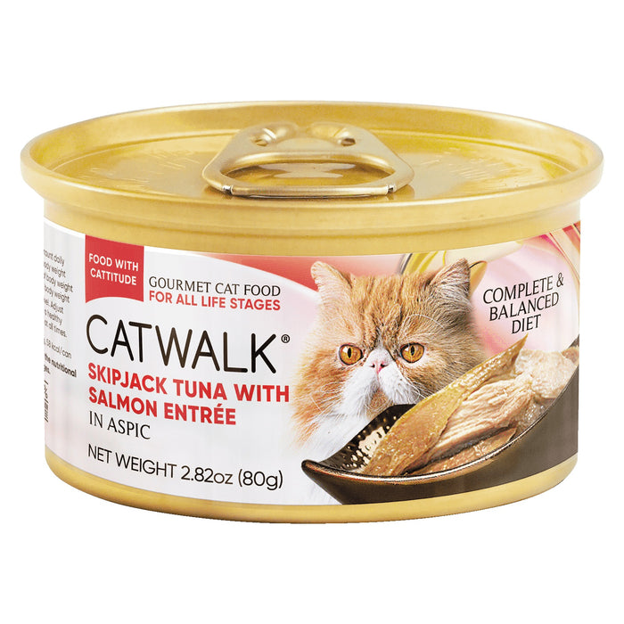 Catwalk Skipjack Tuna with Salmon Entrée Wet Cat Food COMPLETE MEAL in aspic 80g X24
