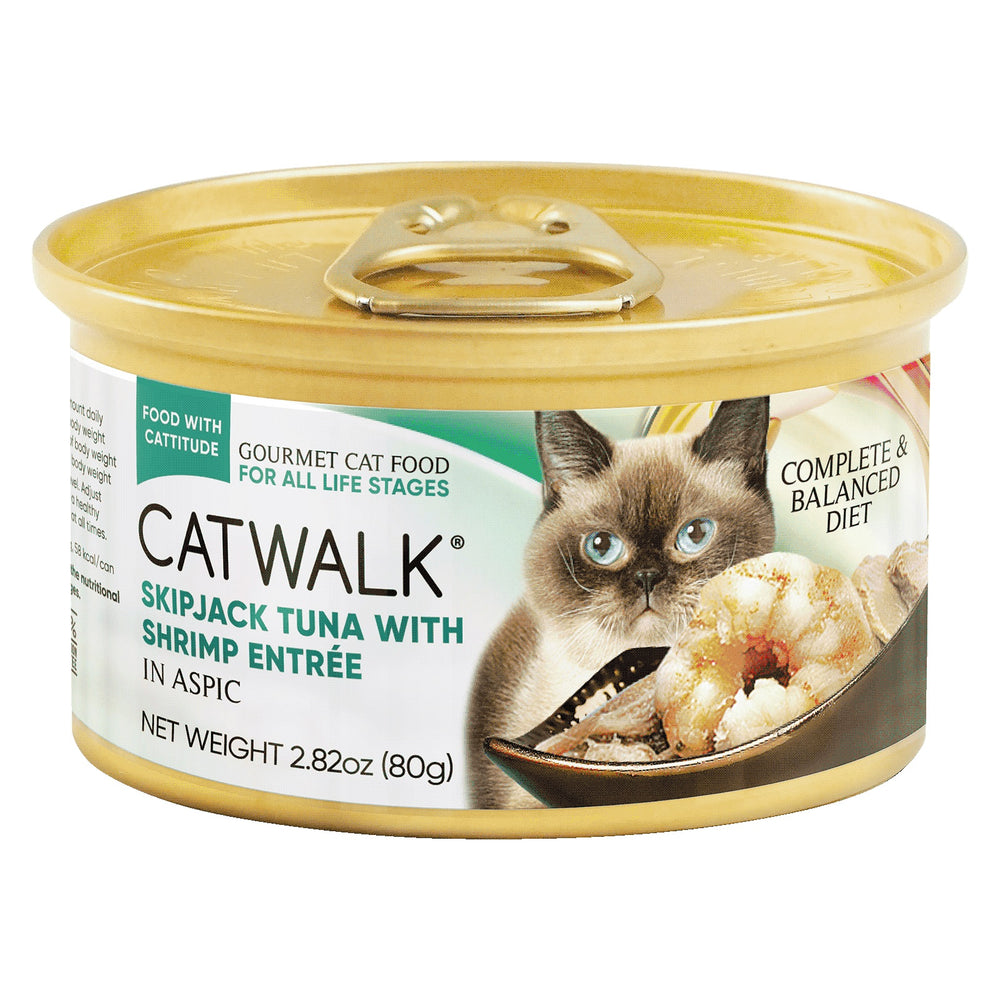 Catwalk Skipjack Tuna with Shrimp Entrée Wet Cat Food COMPLETE MEAL in aspic 80g X24
