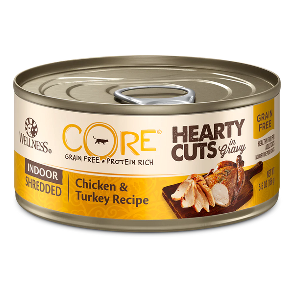 Wellness CORE Hearty Cuts Indoor Shredded Chicken & Turkey Canned Cat Food 5.5oz X12