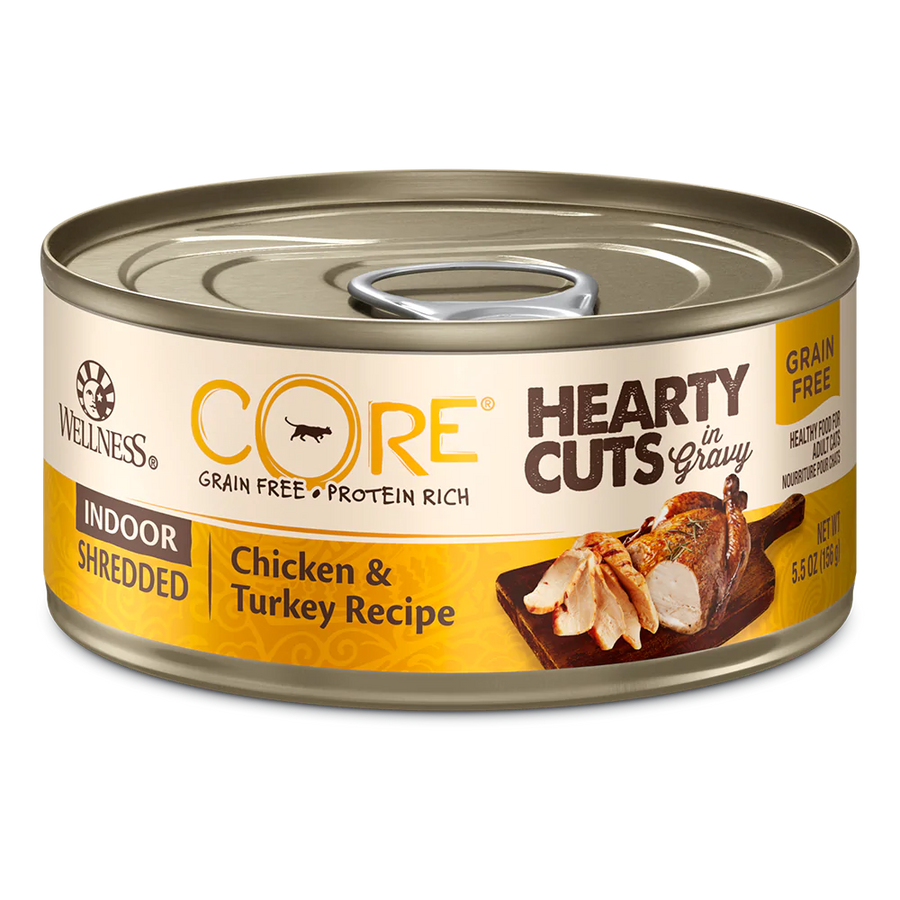 Wellness CORE Hearty Cuts Indoor Shredded Chicken & Turkey Canned Cat Food 5.5oz X12