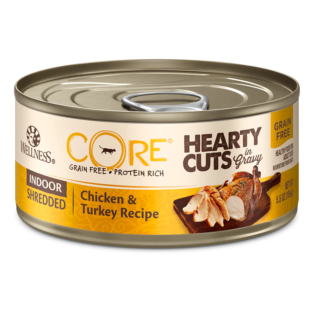Wellness CORE Hearty Cuts Indoor Shredded Chicken & Turkey Canned Cat Food 5.5oz X12