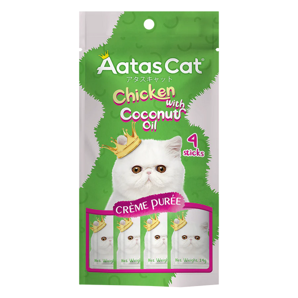 Aatas Cat Creme Puree Chicken with Coconut Oil 56g X4 Packs