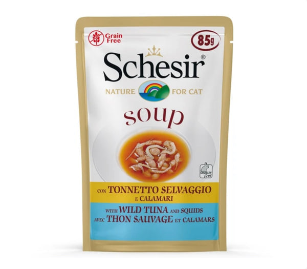 Schesir Soup With Wild Tuna & Squid Grain-Free Pouch Cat Food 85g X10