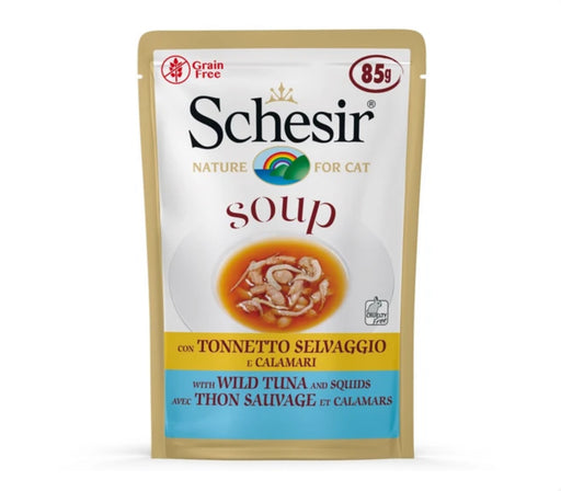 Schesir Soup With Wild Tuna & Squid Grain-Free Pouch Cat Food 85g X10