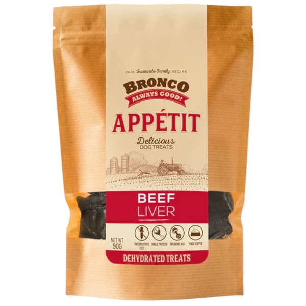 Bronco Appetit Beef Liver Dehydrated Dog Treats 90g X3