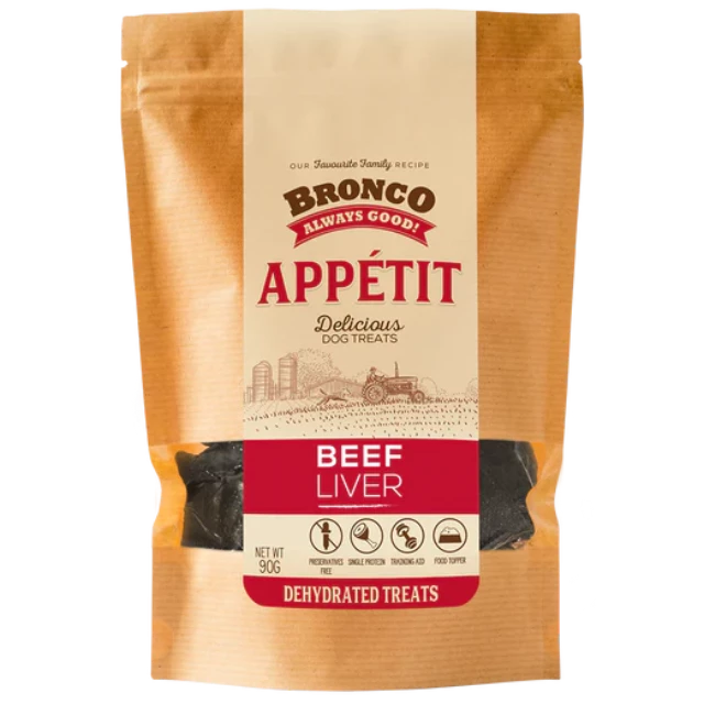 Bronco Appetit Beef Liver Dehydrated Dog Treats 90g X3