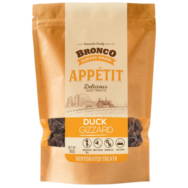 Bronco Appetit Duck Gizzard Dehydrated Dog Treats 90g X3