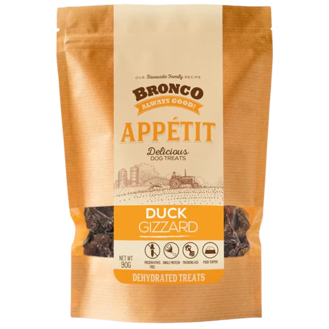 Bronco Appetit Duck Gizzard Dehydrated Dog Treats 90g