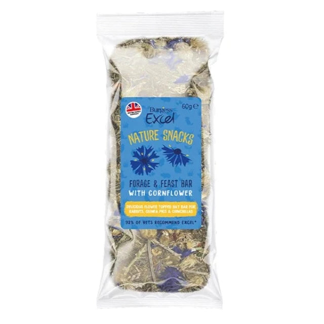 Burgess Excel Nature Snacks Forage & Feast Bar with Cornflower Hay Treat For Small Animals 60g