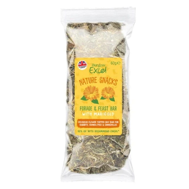 Burgess Excel Nature Snacks Forage & Feast Bar with Marigold Hay Treat For Small Animals 60g