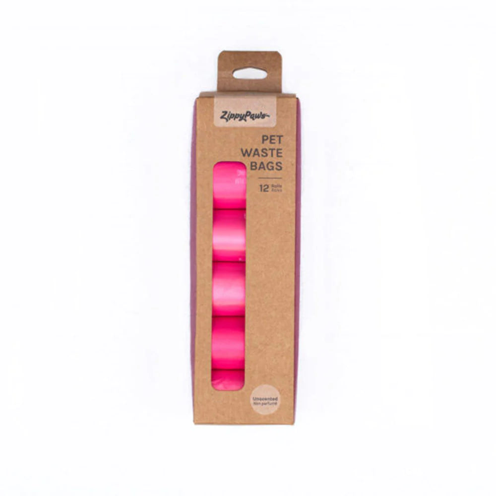 Zippypaws Pet Waste Bags Unscented Pink 12rolls / 180bags