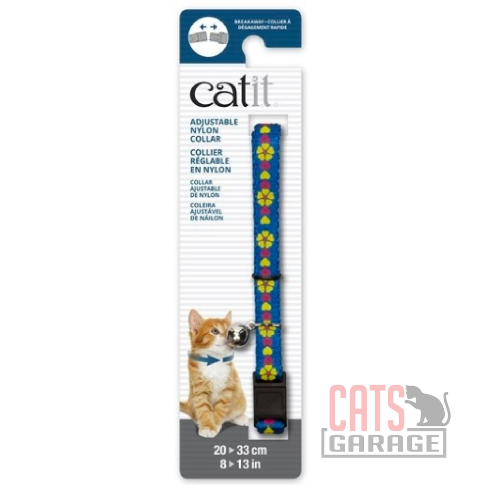 Catit® Adjustable Breakaway Nylon Collar Blue with Flowers