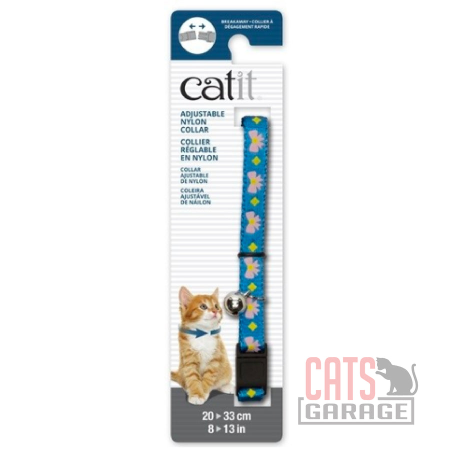 Catit Adjustable Breakaway Nylon Collar Blue with Pink Bows
