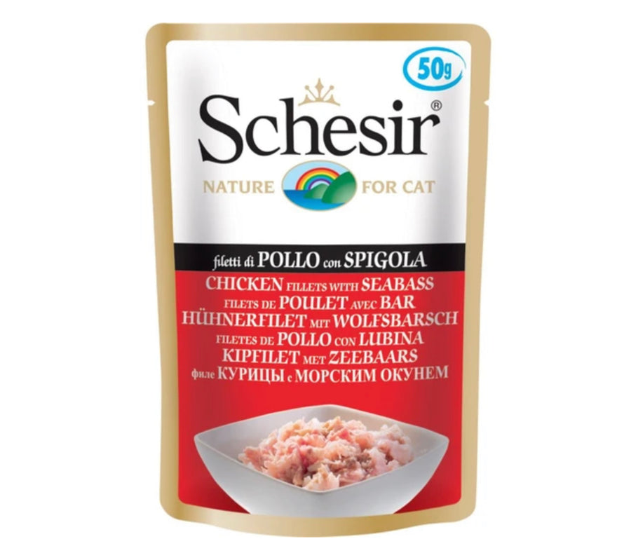 Schesir Chicken Fillets With Seabass Pouch Cat Food 50g X15