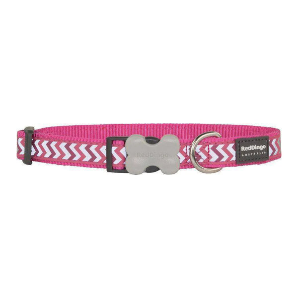 Red Dingo Dog Collar - Reflective Ziggy Hot Pink 12mm