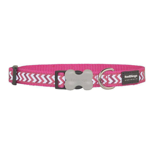 Red Dingo Dog Collar - Reflective Ziggy Hot Pink 12mm
