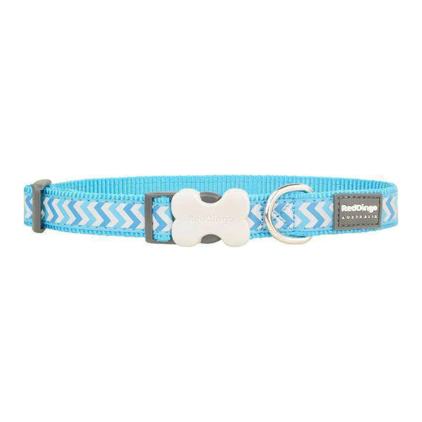 Red Dingo Dog Collar - Reflective Ziggy Turquoise Large