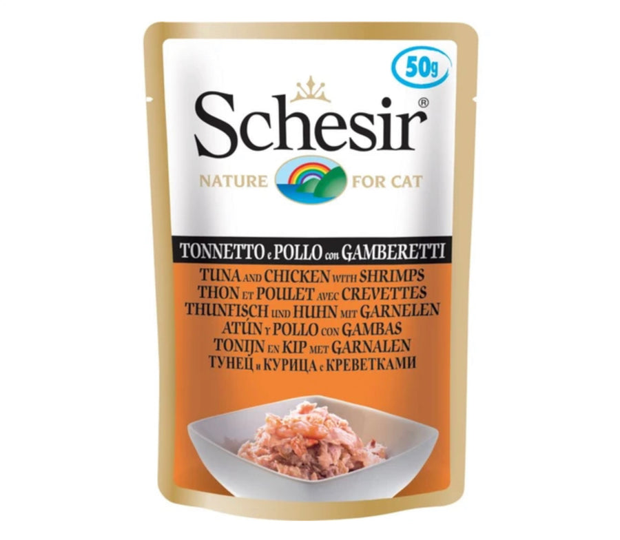 Schesir Tuna, Chicken With Shrimps Pouch Cat Food 50g X15